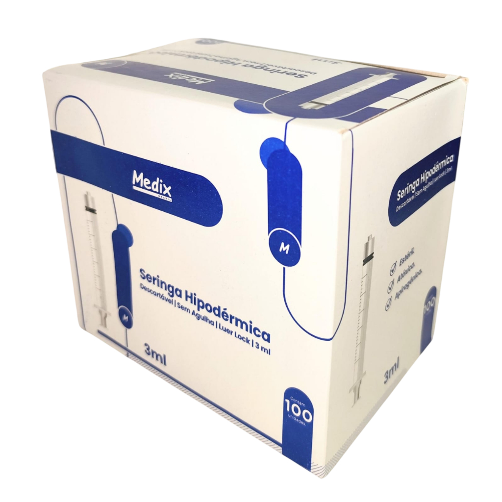 Seringa 3ml Descartável Bico Luer Lock Medix – Cx 100un