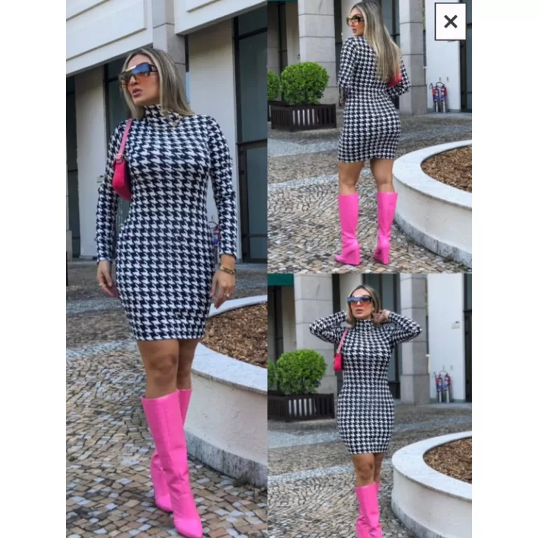vestido canelado feminino manga longa gola alta