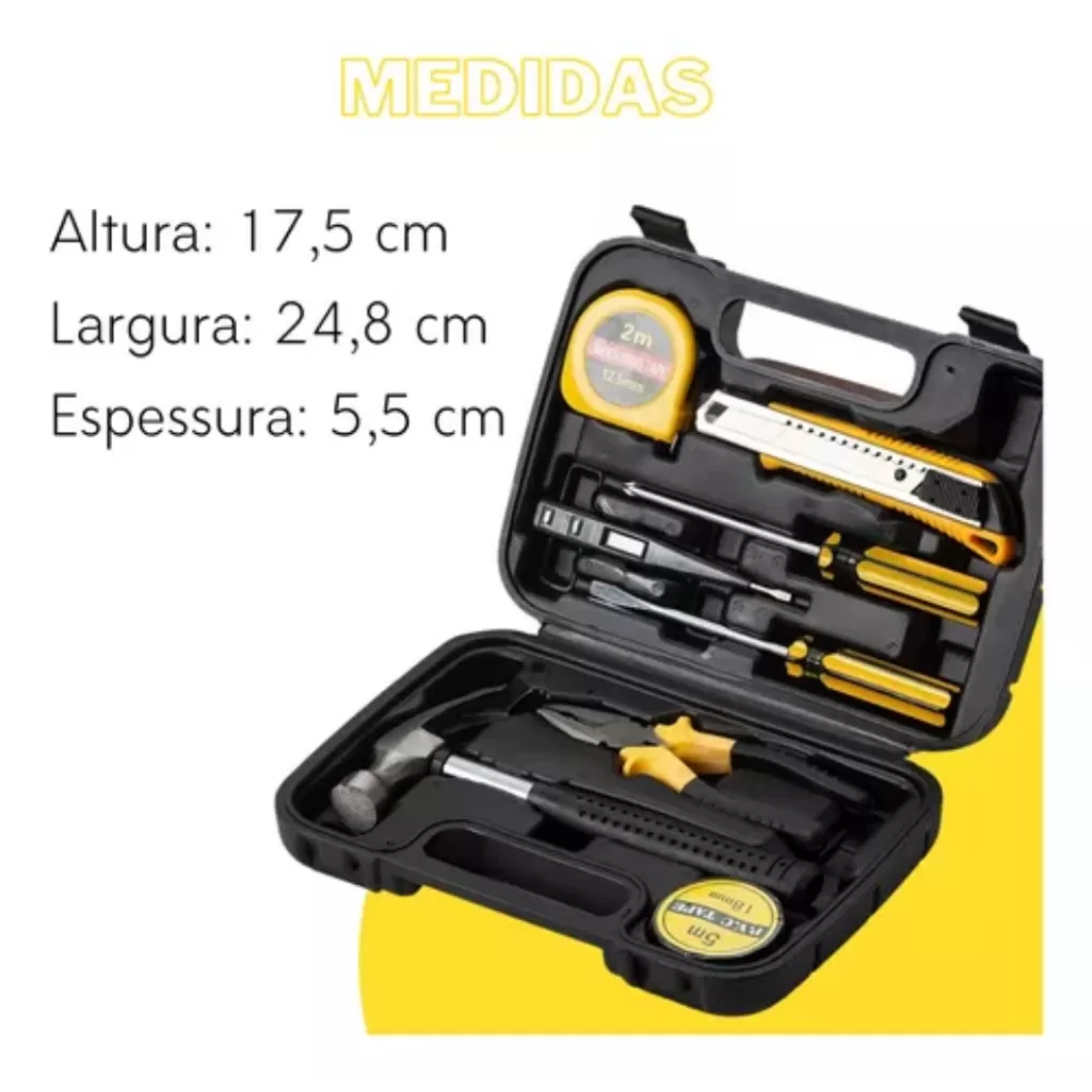 Maleta Kit ferramenta 8 peças com estojo plástico Básica Pronta Entrega_sem personalização