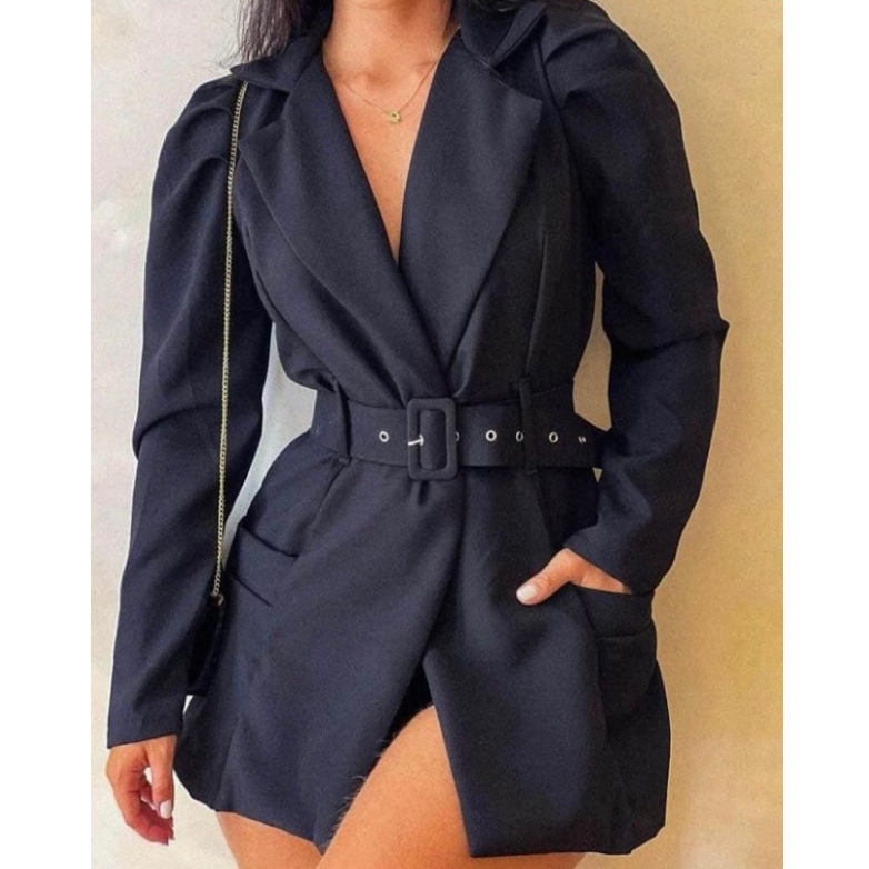 Blazer Sobretudo Feminino Max Blaser Acinturado Manga Princesa Com Cinto Encapado