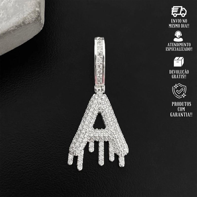 Pingente Letra Cravejada em Zirconia Banhado a Prata 925