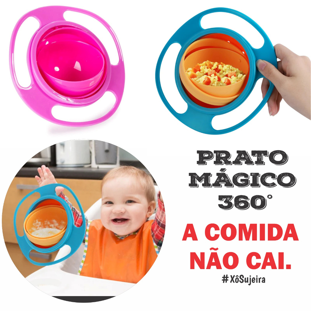 Prato Mágico Infantil Bebê Giratório 360. Alimento Não Cai