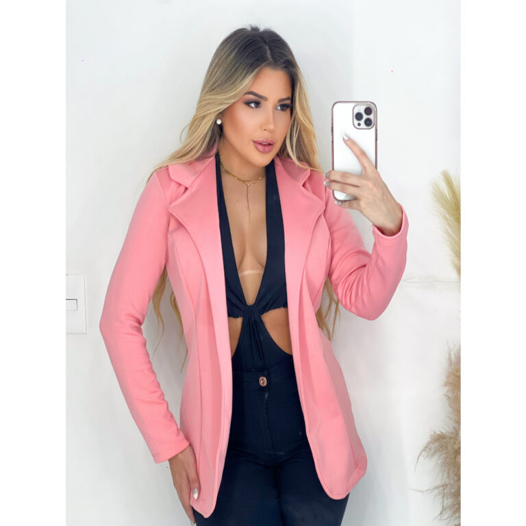 Blazer Feminino Luxo Acinturado Alongado Suede Pre