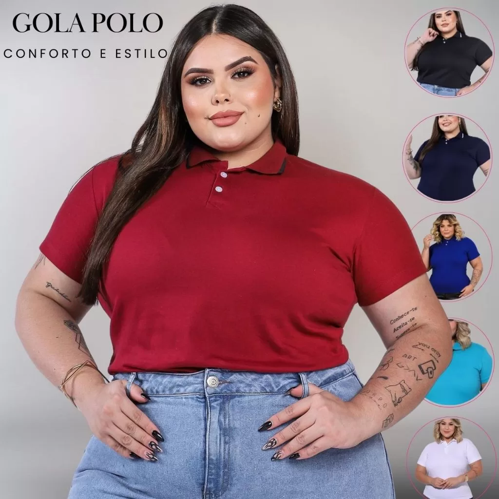Blusa Gola Polo Tradicional Feminina Lisa Cintura Modelada Confortável