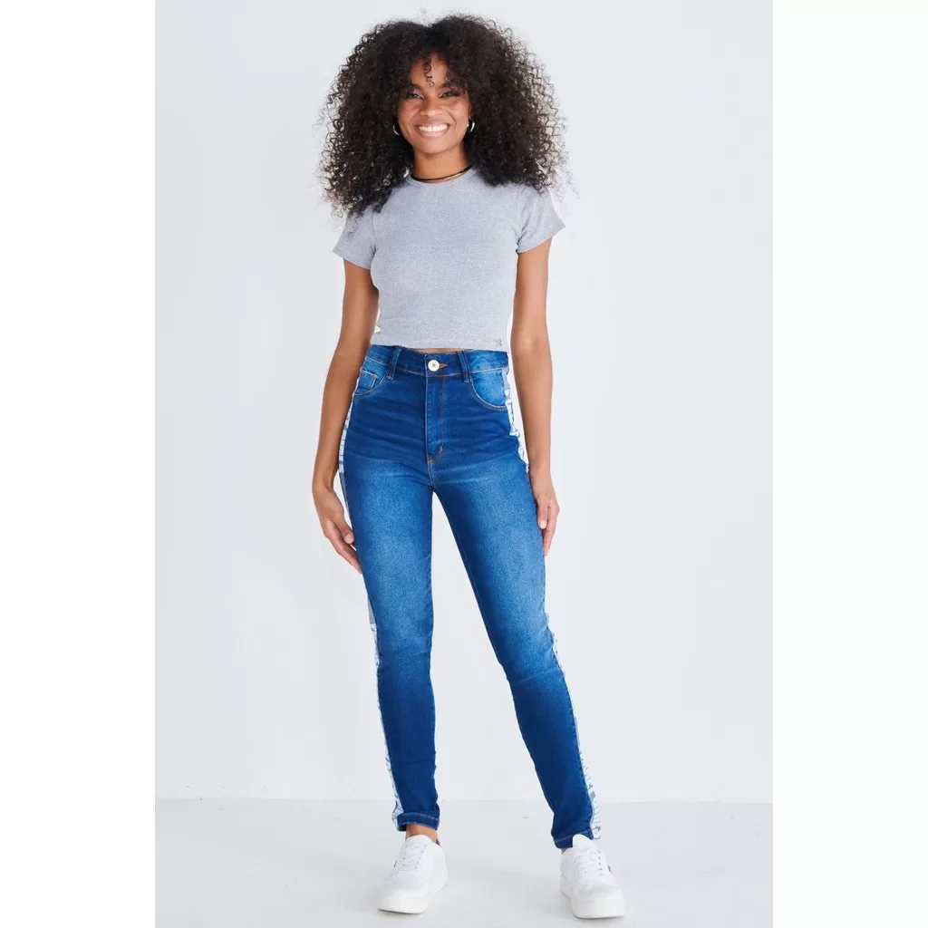 Calça Jeans Feminina Skinny Faixa Planet Girls Jeans Escuro