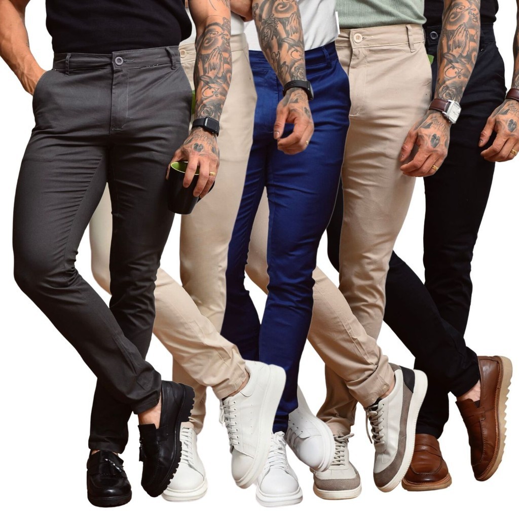 Calça Sarja Masculino Alfaiataria Esporte Fino com Elastano