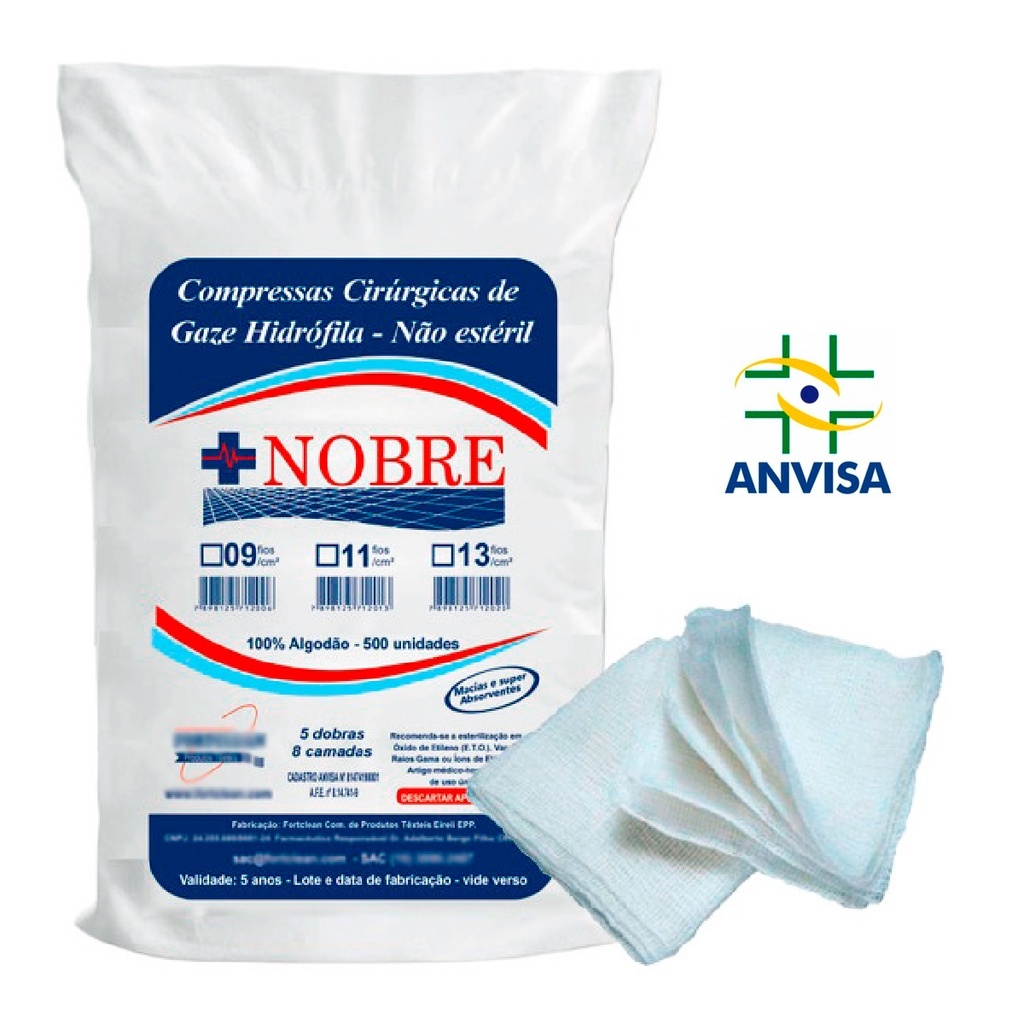 Compressa De Gaze 13 Fios Hidrófila Pacote Anvisa Descartável 500 unidades