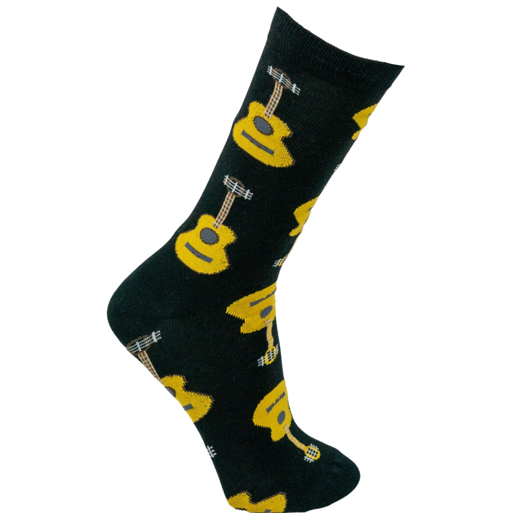 Meia Divertida Cano Longo Violão Oddo Preta Masculina/Feminina