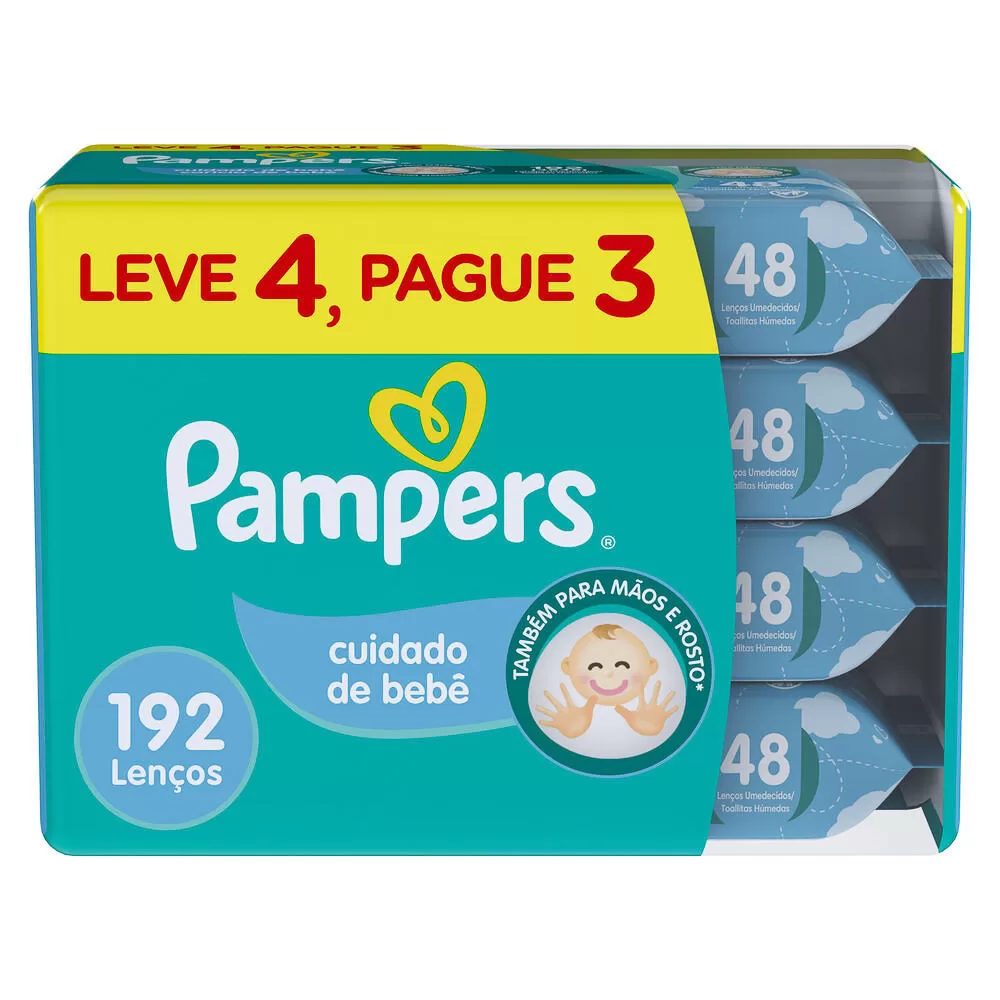 Lenços Umedecidos Pampers Cuidado de Bebê 192 Unidades Leve 4 Pague 3