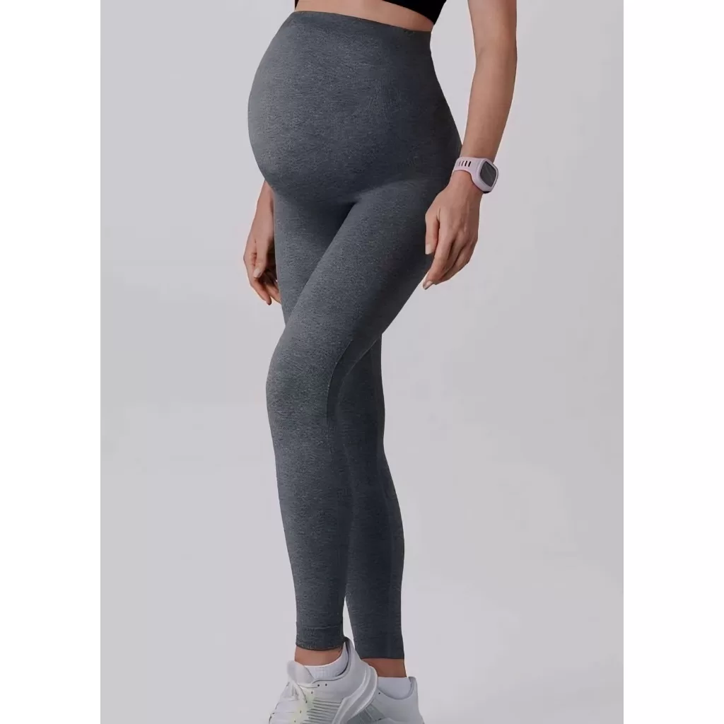 Calça legging gestante cinza mescla maternidade alto conforto sustentação cós alto caça para grávida