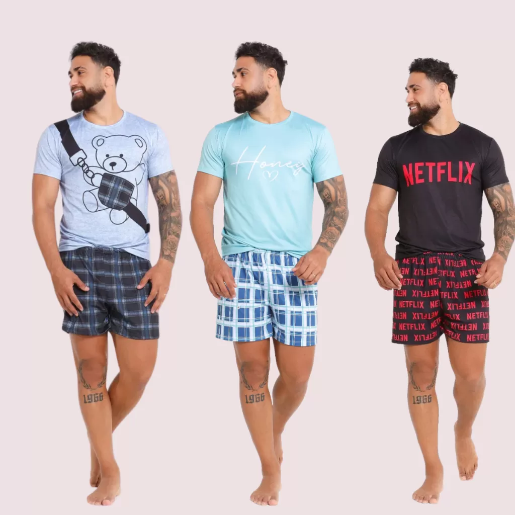 Pijama Masculino Curto Descolado Divertido Netflix Várias Estampas