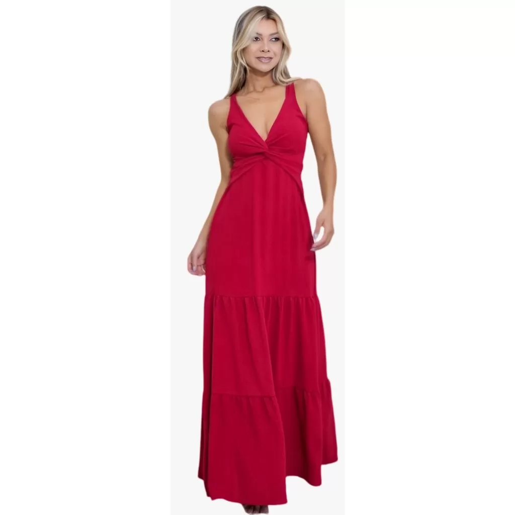 Vestido Longo Amarração Com Bojo Feminino Elegante