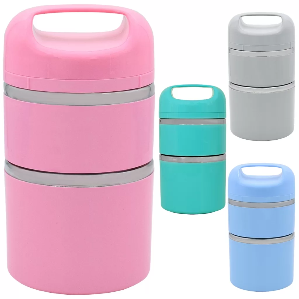 Pote Lancheira Marmita 3 Compartimentos Vertical Tampa Alça