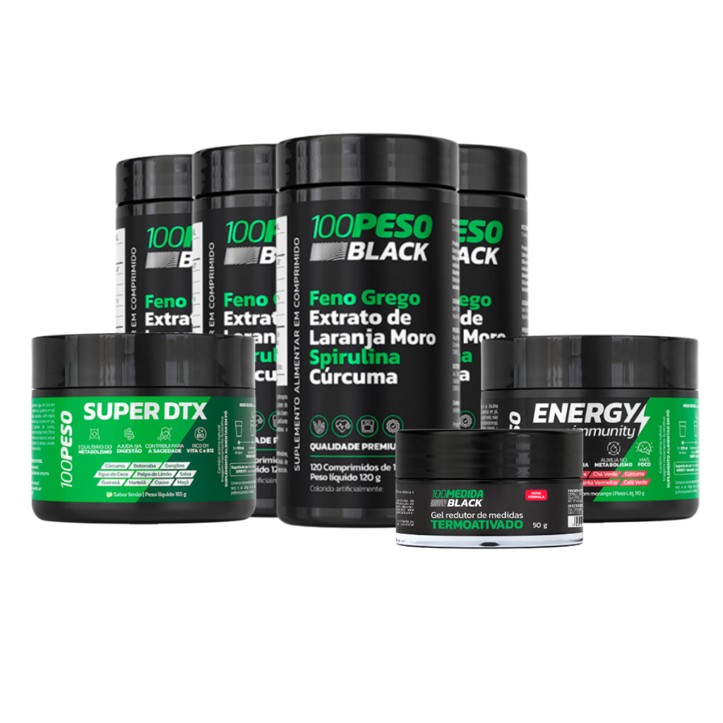 4 Potes 100 Peso Black + 1 Energy Immunity + 1 Super DTX