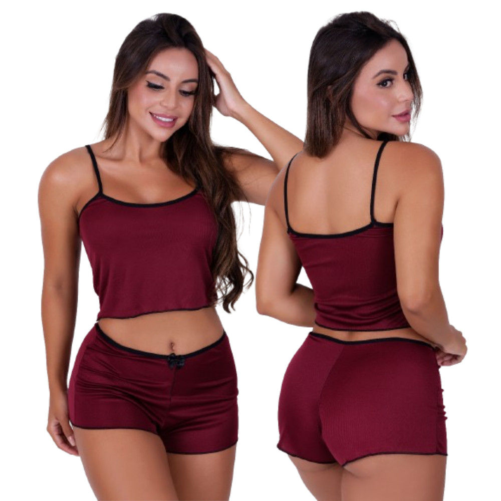 Baby Doll Feminino Para Dormir Confortável Liso Cropped Short Pijama Helanca Casual