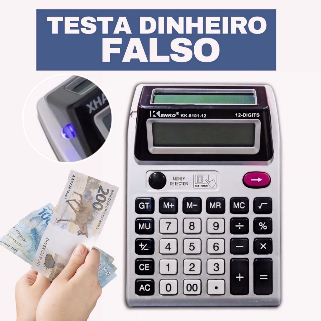 Calculadora Eletrônica De Mesa 12 Dígitos Com Dois Visores Luz Testa Dinheiro Falso CCD-9918-LN