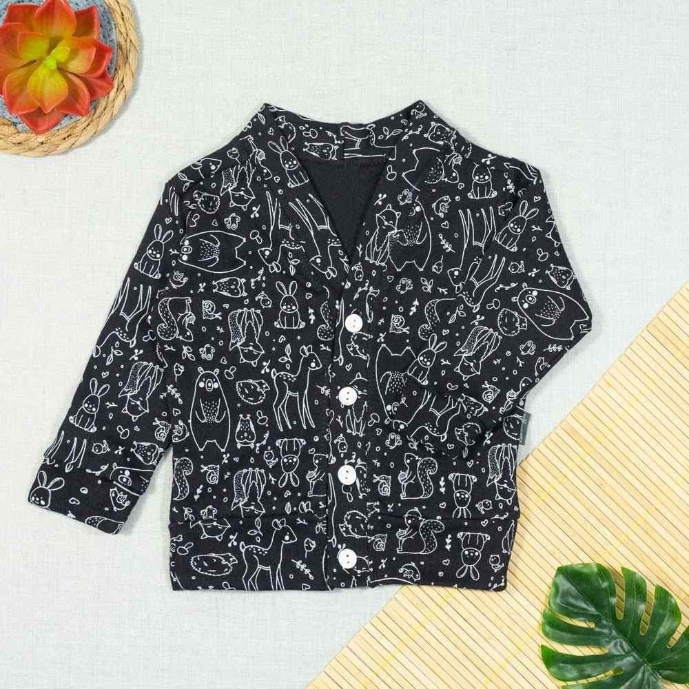 Casaquinho Para Bebê Cardigan Minimalista Floresta Preto