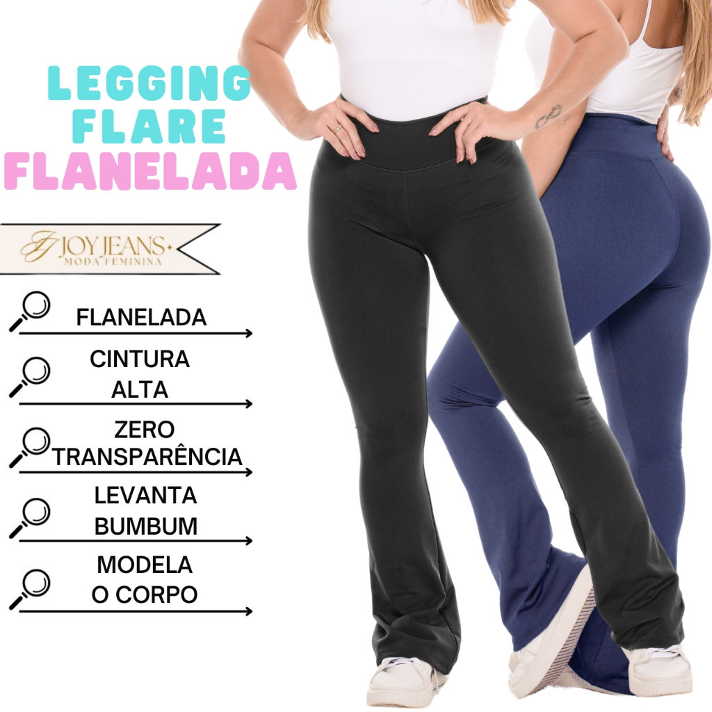 Calça Legging Flare Flanelada Leg Boca De Sino Bailarina