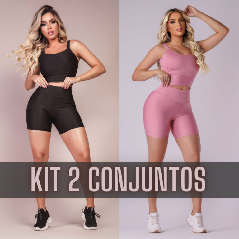 Kit 2 Conjunto Fitness Short e Cropped – Con