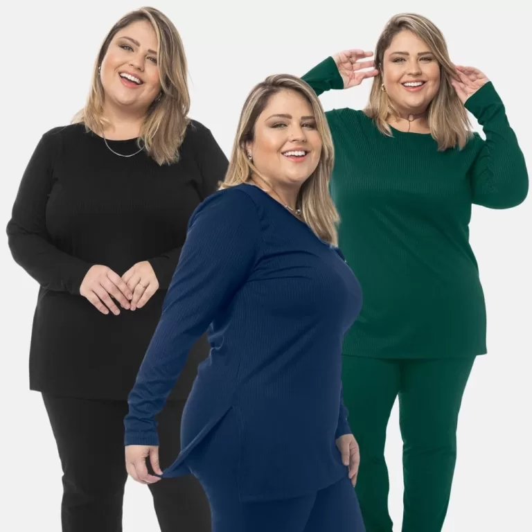 Kit 3 Blusa Canelada Feminina Plus Size Long Line 