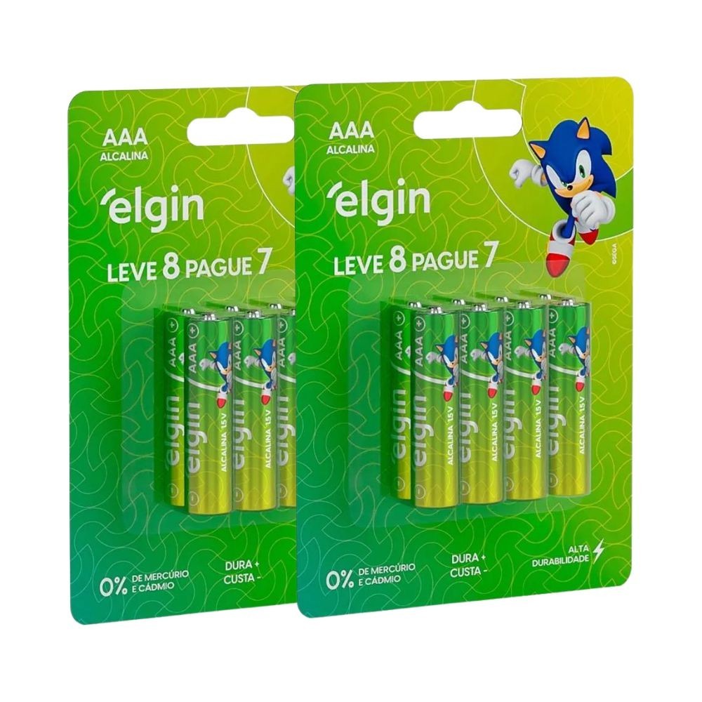 16 Pilhas Alcalina Aaa 3a Palito 1,5v LR03 2 Blisters Elgin