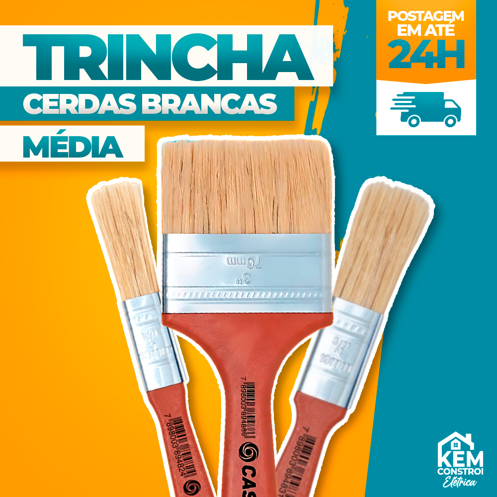 Pincel Trincha Média Cerdas Brancas Castor