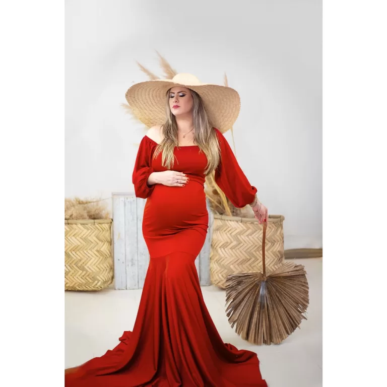 Vestido longo para ensaio fotográfico de gestante