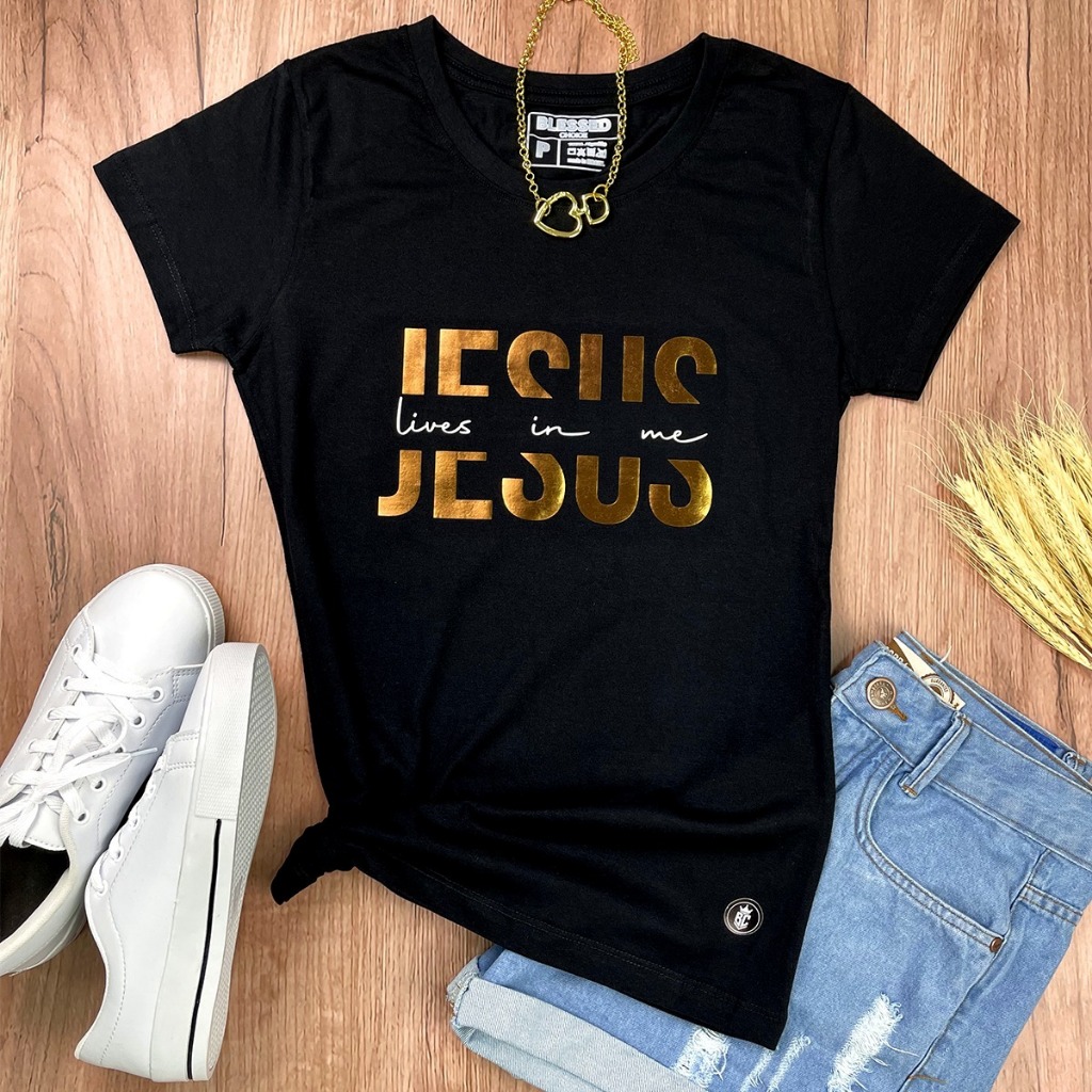Kit 2 Camisetas T-shirt Pretas Masculina e Feminina Jesus Cristo Moda Evangélica Gospel Algodão Prem