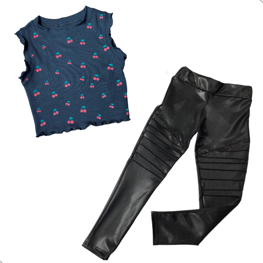 Conjunto Infantil Cropped Cereja + Calça Cirrê Moda Menina Boiadeira