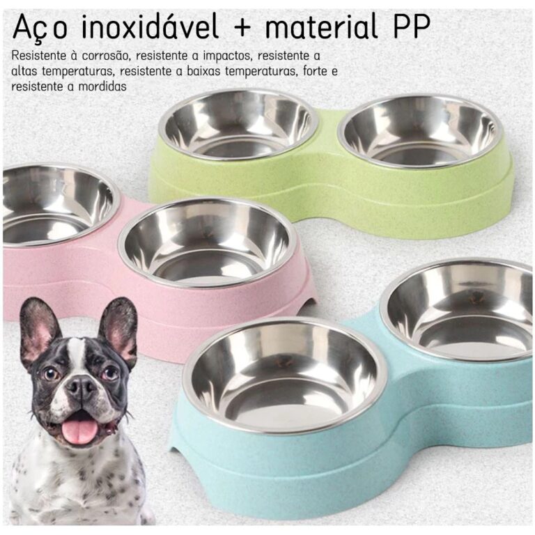 Comedouro e bebedouro inox Duplo para bicho de est