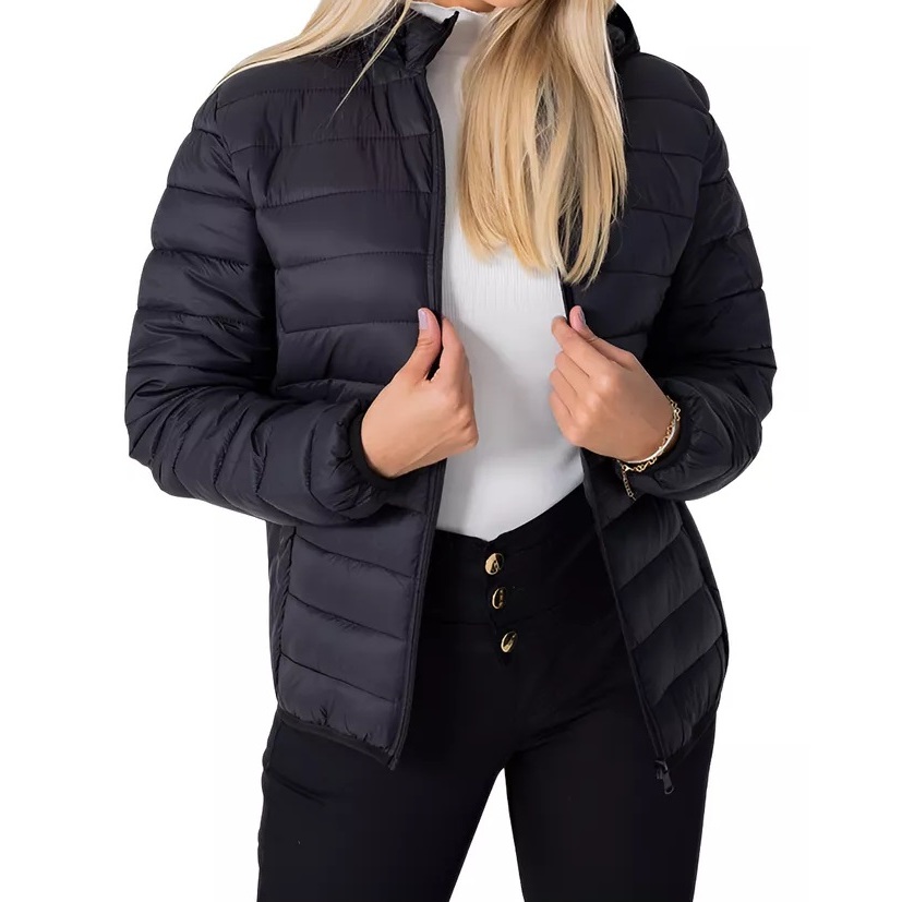 Jaqueta Casaco  Bobojaco Puffer Capuz Removível Bolsos Internos Feminina