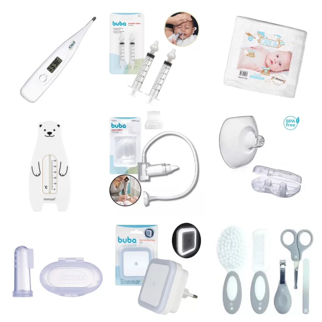 Kit Higiene Pimpolho Buba 32 peças, neutro e completo para chá revelação e mães de primeira viagem.