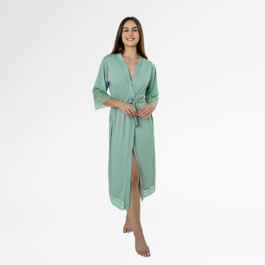 Robe LONGO de Noiva Luxo em Renda Feminino Roupao Luxo Robe Maternidade