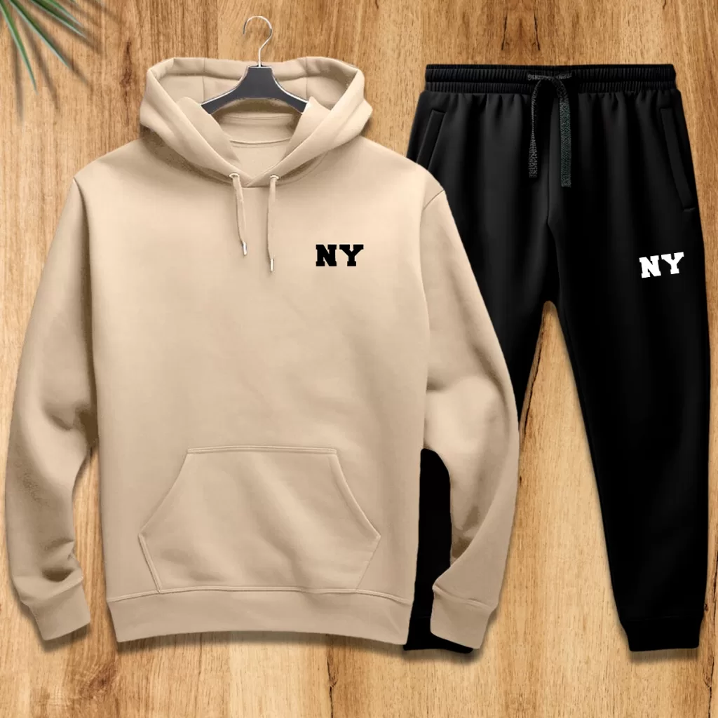 Conjunto Moletom Unissex Estampado New York Calça e Blusa Com Capuz Bolso Canguru