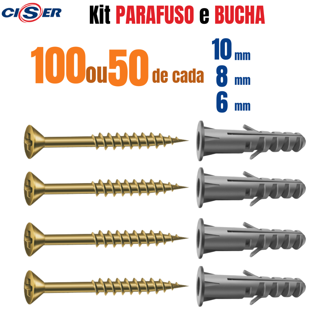 Kit Parafuso e Bucha 10mm – 8mm – 6mm