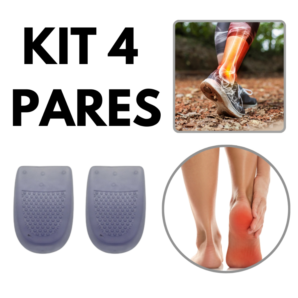 Kit 4 Meia Palmilha Calcanheira Borracha Calcanhar Esporão