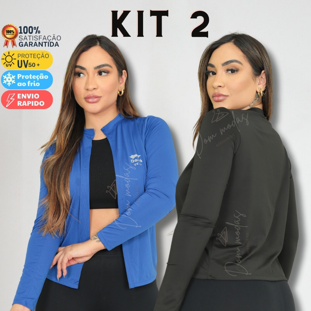 Kit 2 Cardigan Feminino Casaquinho Proteção Solar UV Casaco Academia Térmico