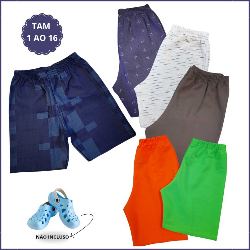 Lote 3 Shorts Infantil Masculino Menino Bermudinha Verão Confortável Roupa de Calor Barato 1 ao 16