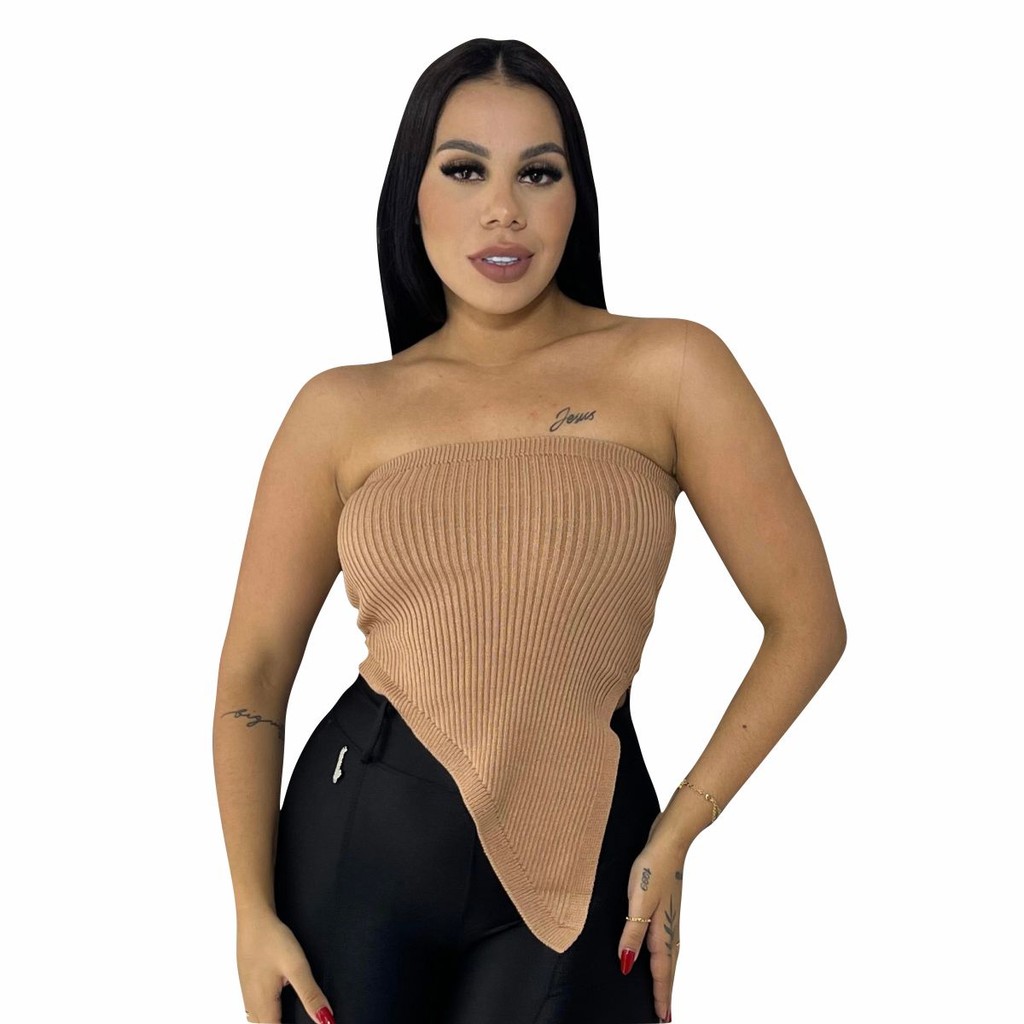 Blusinha Canelada Tricô Modal Tomara Que Caia Básica