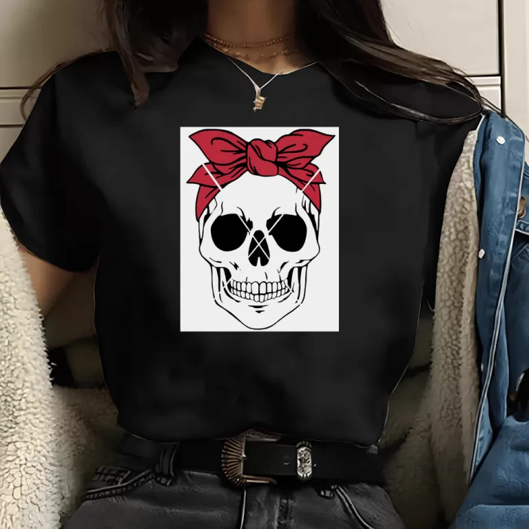 Camiseta Caveira De Laço Vermelho Preta