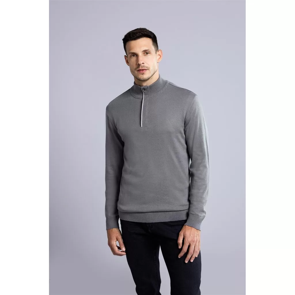 Tricot Gola Alta com Meio Zíper- Cinza
