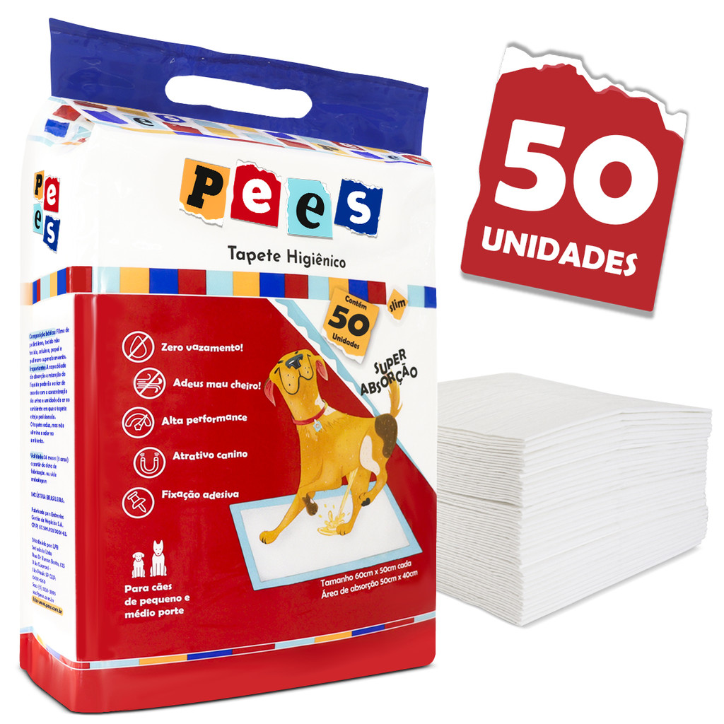 Tapete Higiênico Slim Pees Para Cães 50 Unidades 50x60cm
