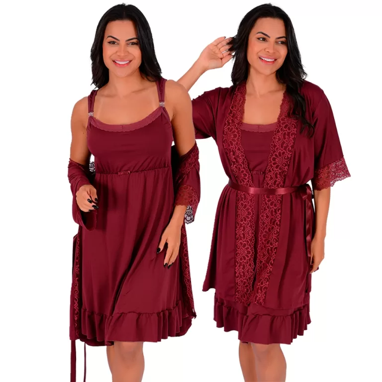 Kit Camisola Amamentação mais Robe Mamãe Bebê 