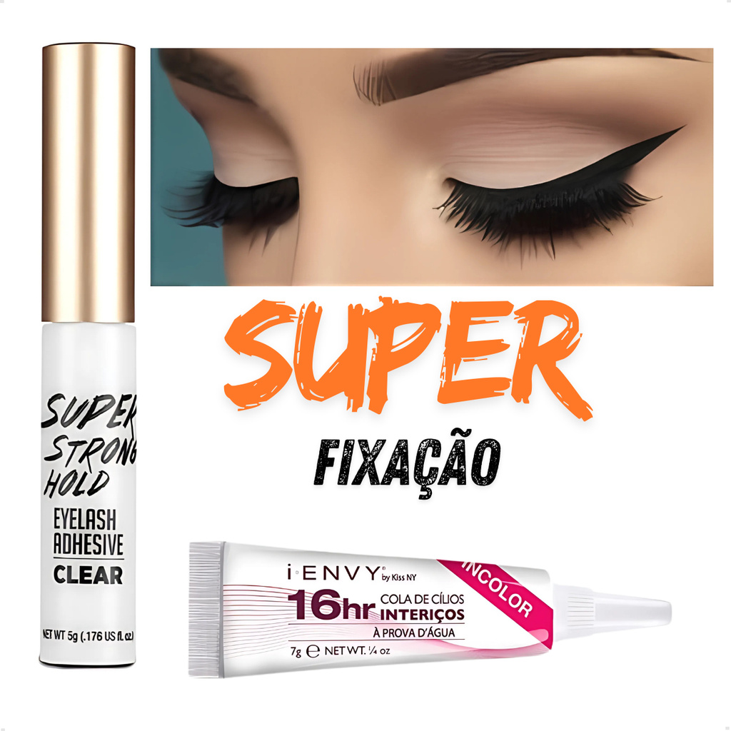 Kit Com 2 Cola Super Fixação 48h Cílios Transparente Kiss Ny