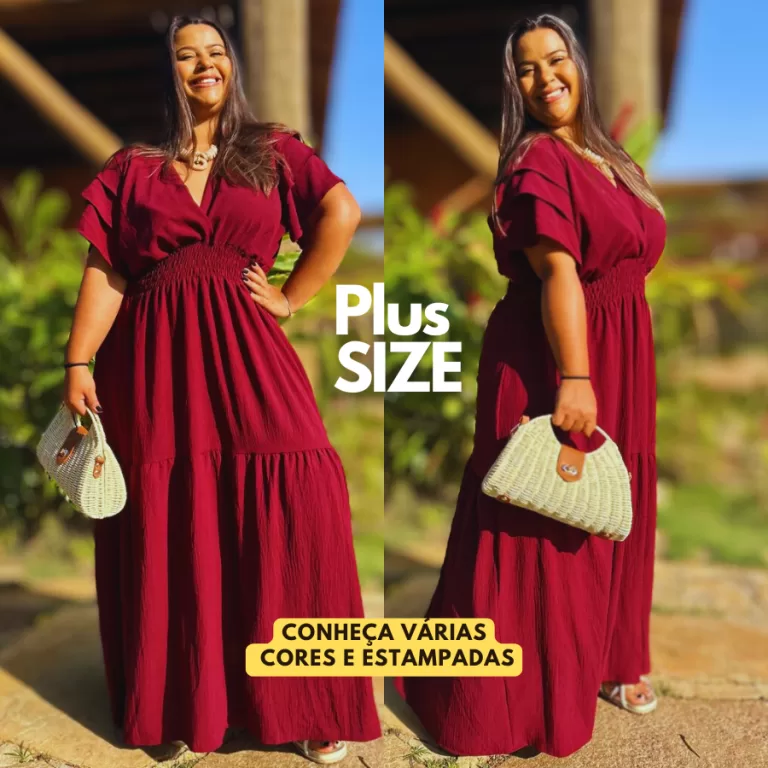 Vestido Longo Plus Size Moda Evangélica Manga Tr