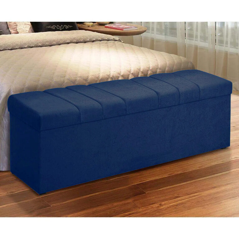 Calçadeira com Baú Londres 120 cm Suede Azul Mar