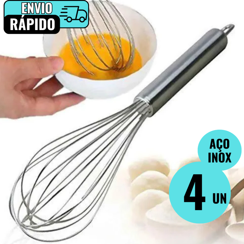 Kit Conjunto 4 Batedores de Ovos Para Bolos Tortas Domicílio Restaurante Lanchonete