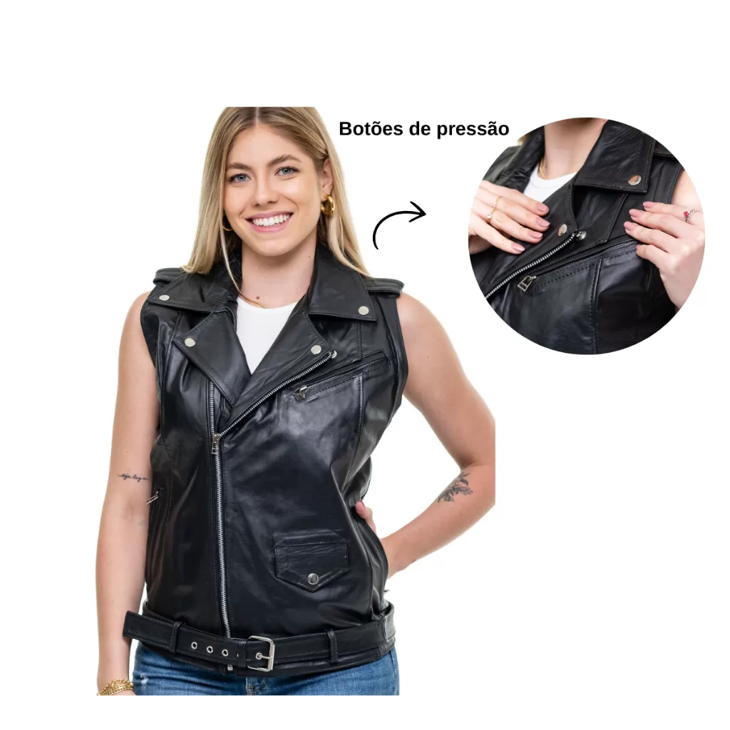 Colete de Couro Bovino 100% Legítimo Estilo Biker Motoqueiro