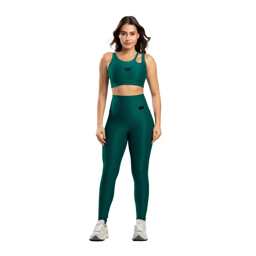 Conjunto Top e Legging Poliamida Canelado Verde Massam Fitness