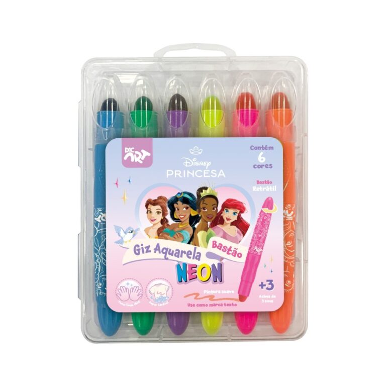 Giz de Cera Princesas Retrátil Aquarela Neon R
